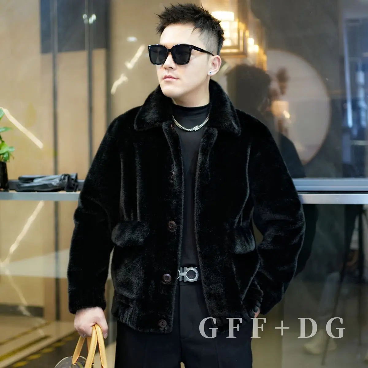 Luxury Brand Winter Faux Fur Coat Men Warm Fur Jacket Single-breasted Reversible Wear Windproof Jacket Business Casual Outerwear