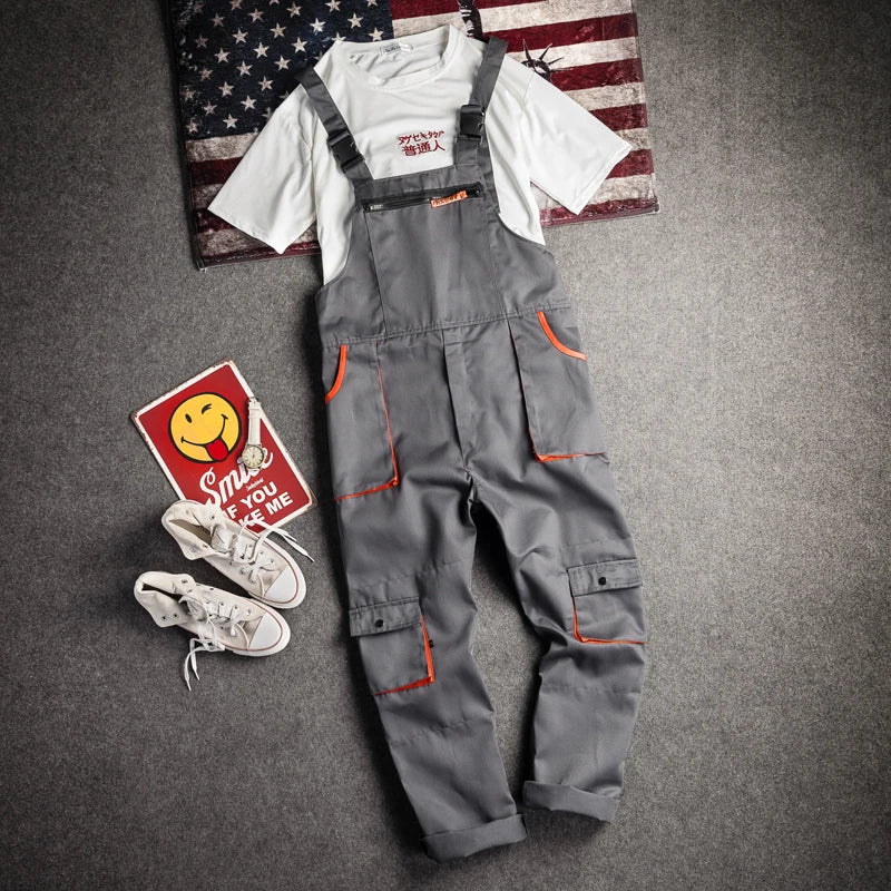 New Men's Long-Sleeved Overalls Overalls Zipper Pocket Jumpsuit Jumpsuit Fashion Labor Casual Work Clothes Plus Size S-4xl