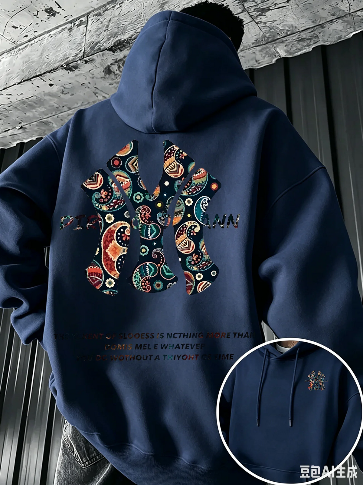 Men's Fall-winter Hooded Sweatshirt Outdoor Are Warm Comfort Walnut Flower NY Letter Double-sided Print Loose Fleece Streetwear
