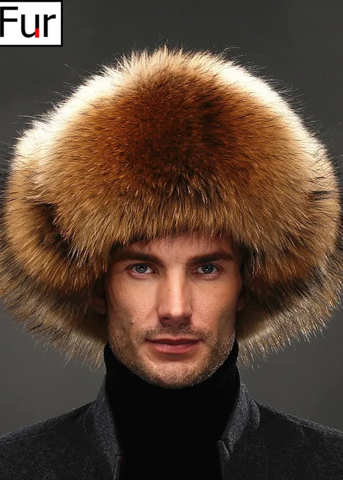 Hot high-end luxury fur hat Men's fox fur hat Lei Feng cap ear cap fur necessary hat Real fur hat 100% Sheepskin top fox hat