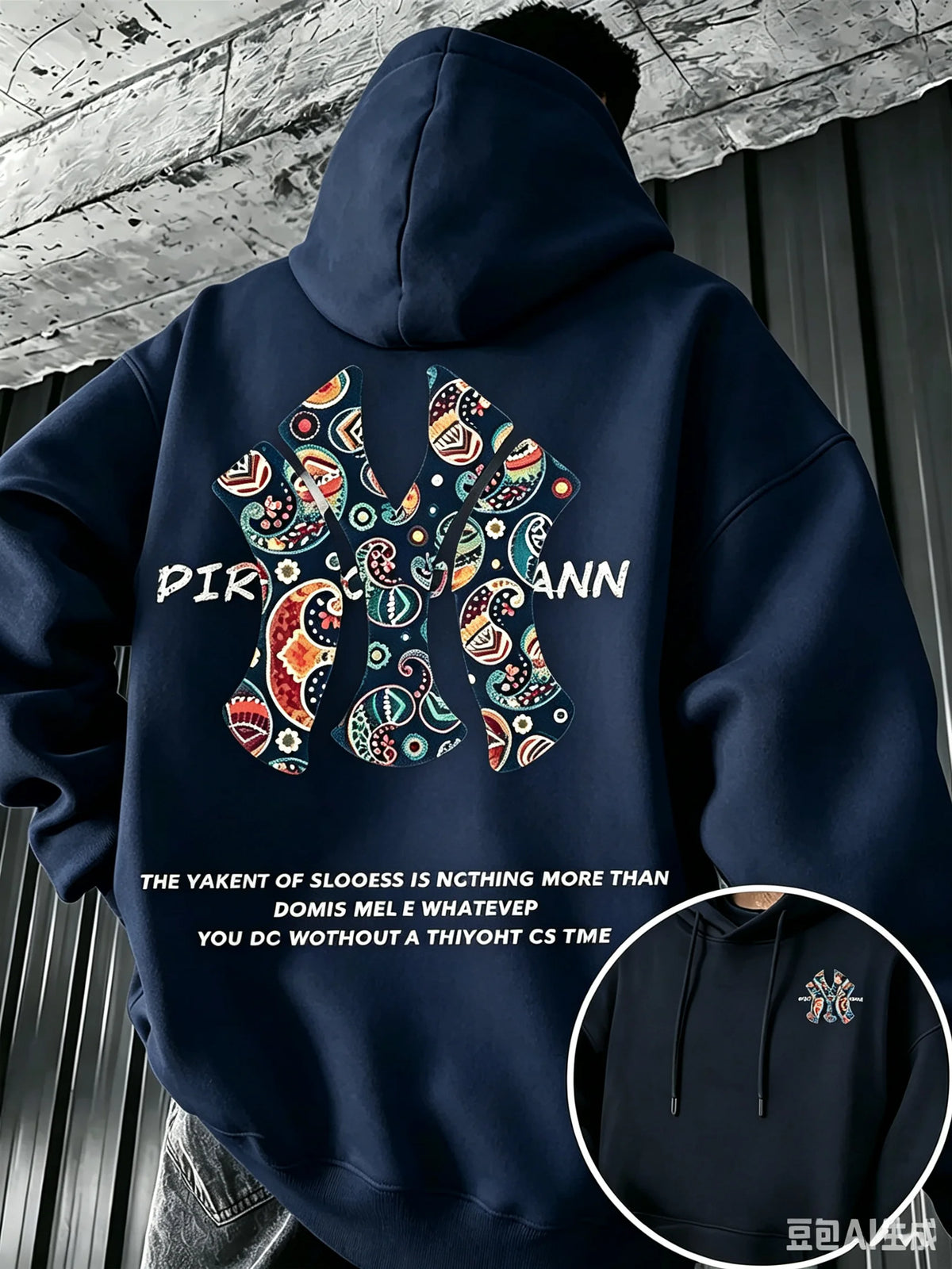 Men's Fall-winter Hooded Sweatshirt Outdoor Are Warm Comfort Walnut Flower NY Letter Double-sided Print Loose Fleece Streetwear