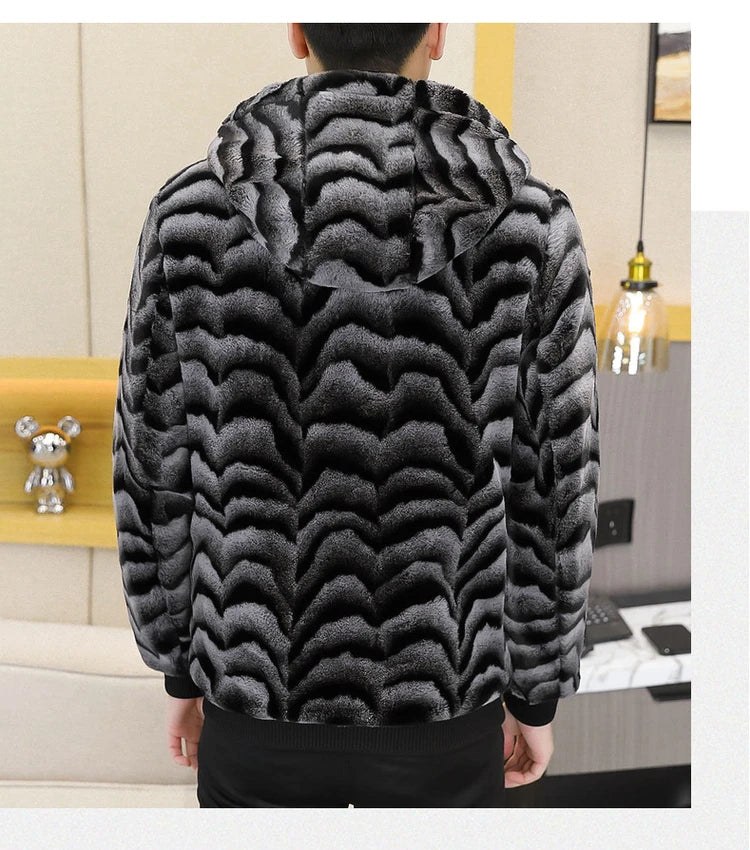 2022 Winter Faux Fur Mink Jackets Men Thicken Warm Imitation Fur Hooded Coat Slim Casual Business Social Jackets Men Clothing