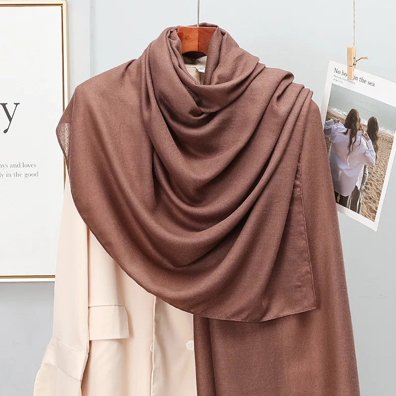 Plain Stripe Cotton Scarf for Women Winter Warm Tassel Linen Pashmina Scarves Hijab Lady Foulard Shawls Wraps Female Bandana New