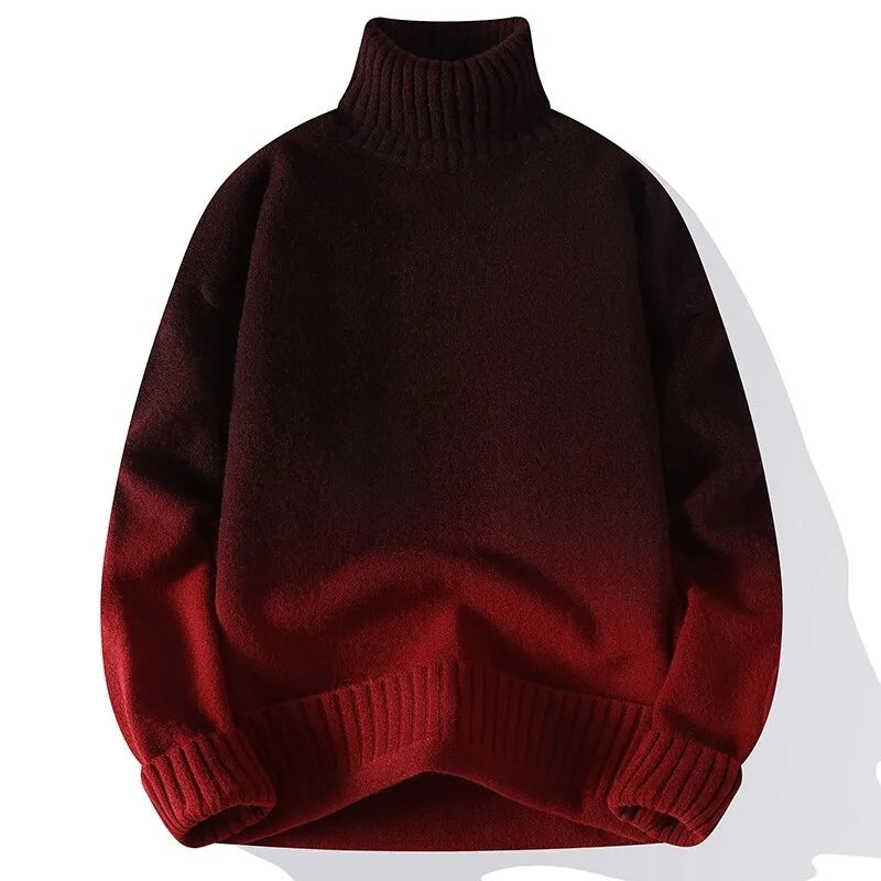 Men Turtleneck Sweater Classic Gradient Knitted Pullover Vintage American Fit Loose Harajuku Men's Knitwear Sweaters Multicolors