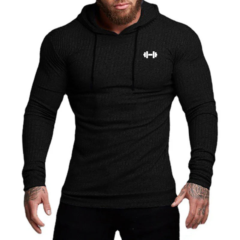 Autumn Breathable Quick Dry Knitted Hooded Shirt Men Fitness Sport Long Sleeve Hoodie Gym Bodybuilding Muscle Slim Fit Pullovers