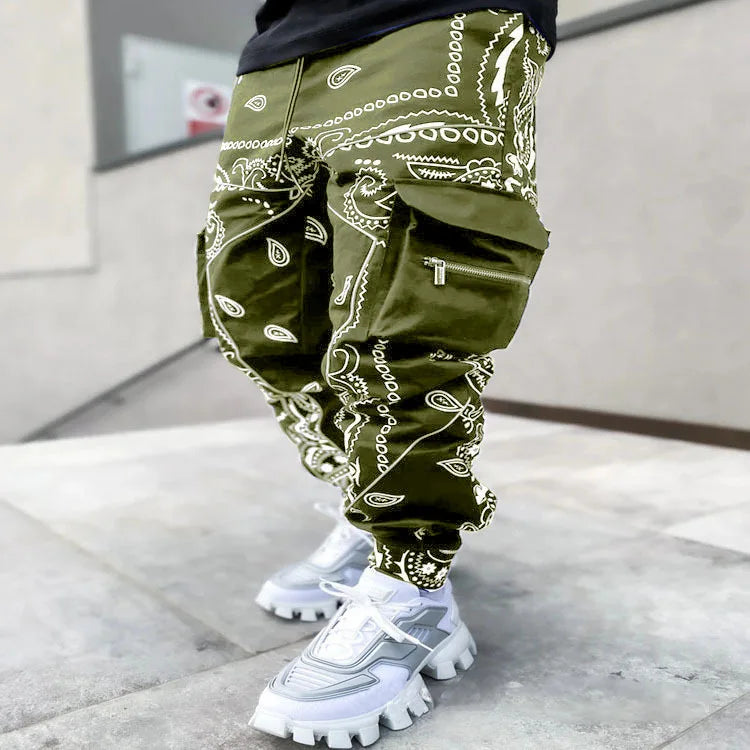 New Men's Cargo Pants Trend Printed Loose Hip Hop Fashion Street Wear Big Pocket Overalls Men Bright Color Four Seasons Trousers