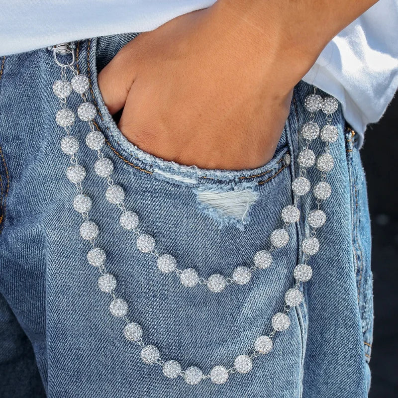 Harajuku Street Rhinestone Keychain Wallet Belt Chain For Woman Men Hip Hop Trousers Hipster Pant Jeans Chain Rock Jewelry
