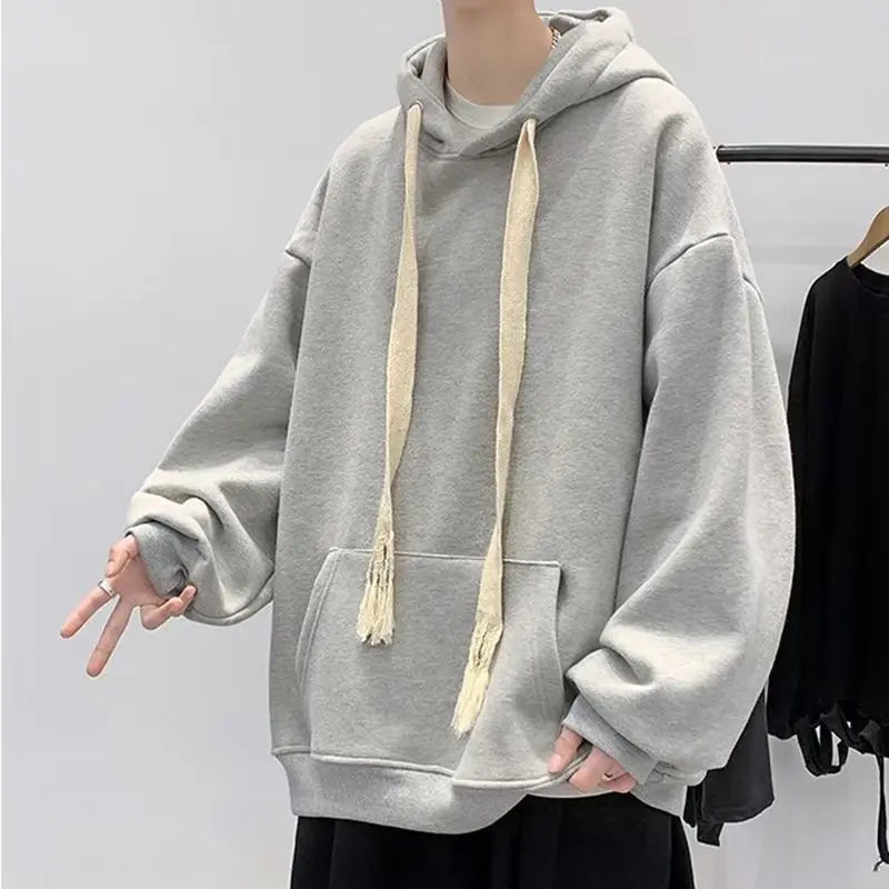 Hooded Sweatshirt for Men in Autumn Winter Fashion Brand Loose Trendy Versatile Coat for Couples Plus Velvet Thickened Clothes