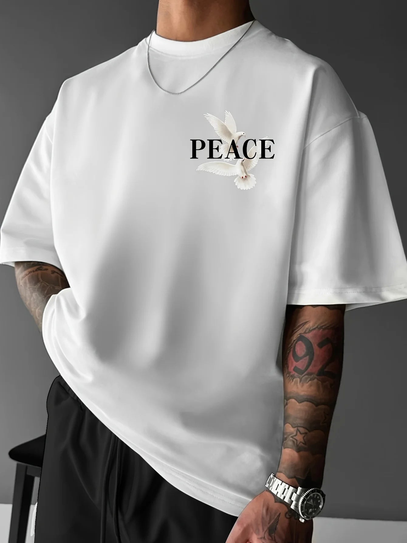 Men's summer 100% pure cotton fashionable casual loose and flat pattern printed sports round neck short sleeved T-shirt top