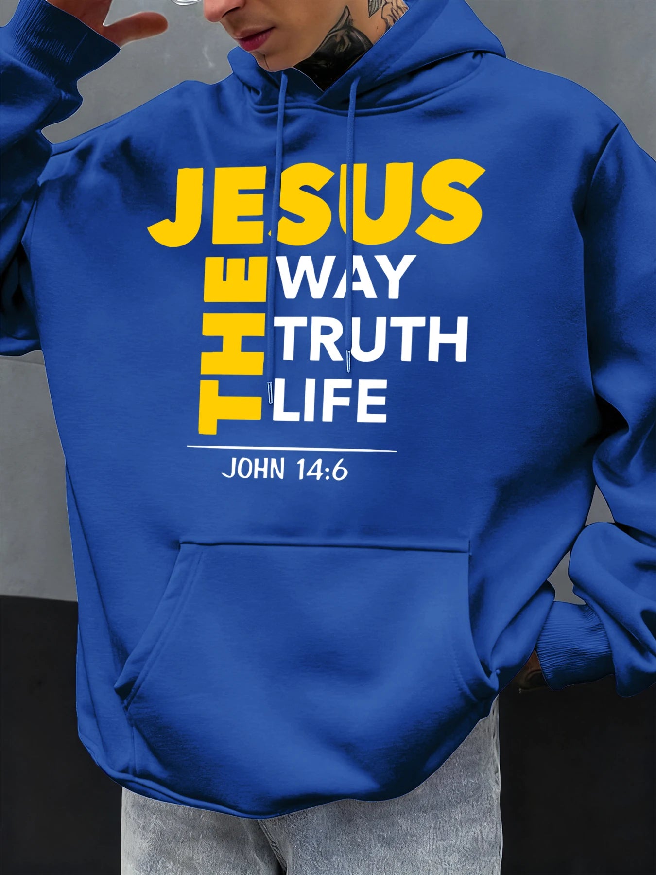 Jesus The Way Truth Life Prints Men Hoodie Autumn Loose Clothing Pocket Hip Hop Pullover Fleece Casual Fashion Sportswear