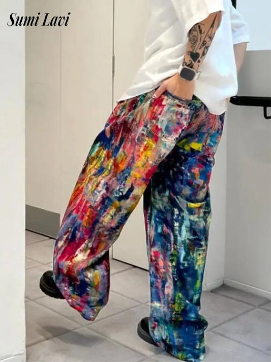 Y2K Fashion Men's Colorful Printing Denim Pants Spring Autumn New Casual Loose Straight Jeans Men Hip Hop Baggy Jean Trousers