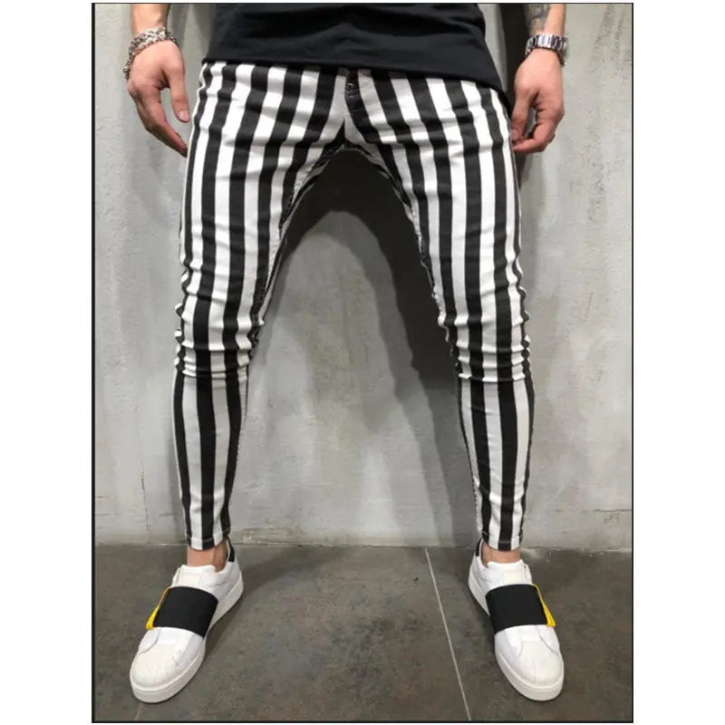New Mens Black White Striped Casual Pants  Autumn Fashion Joggers Sweatpants Men Track Pants Man Trousers Pantalones Hombre