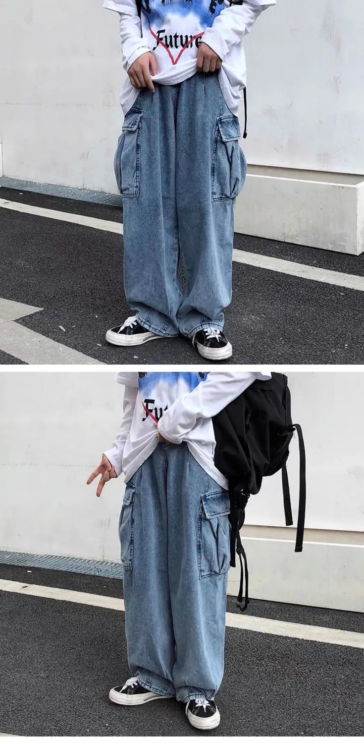 Wide leg denim Jeans Men's Autumn Daddy Trend Student Loose Straight-leg baggy Pants Japanese Loose hip hop 2022 New