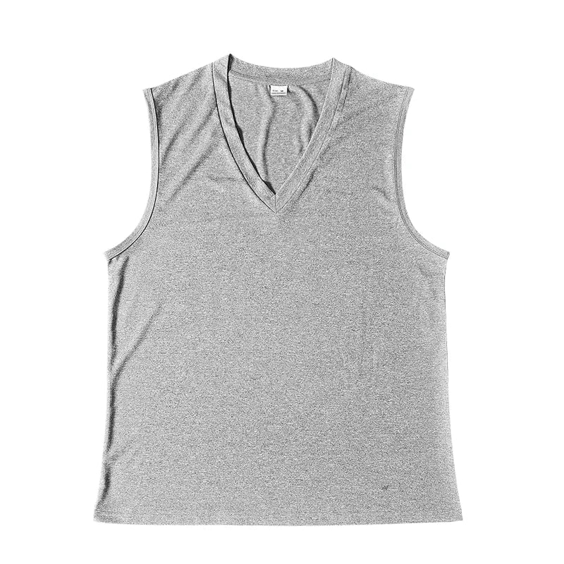Summer men's solid color V-neck vest casual breathable sleeveless T-shirt vest suitable for fitness and sports
