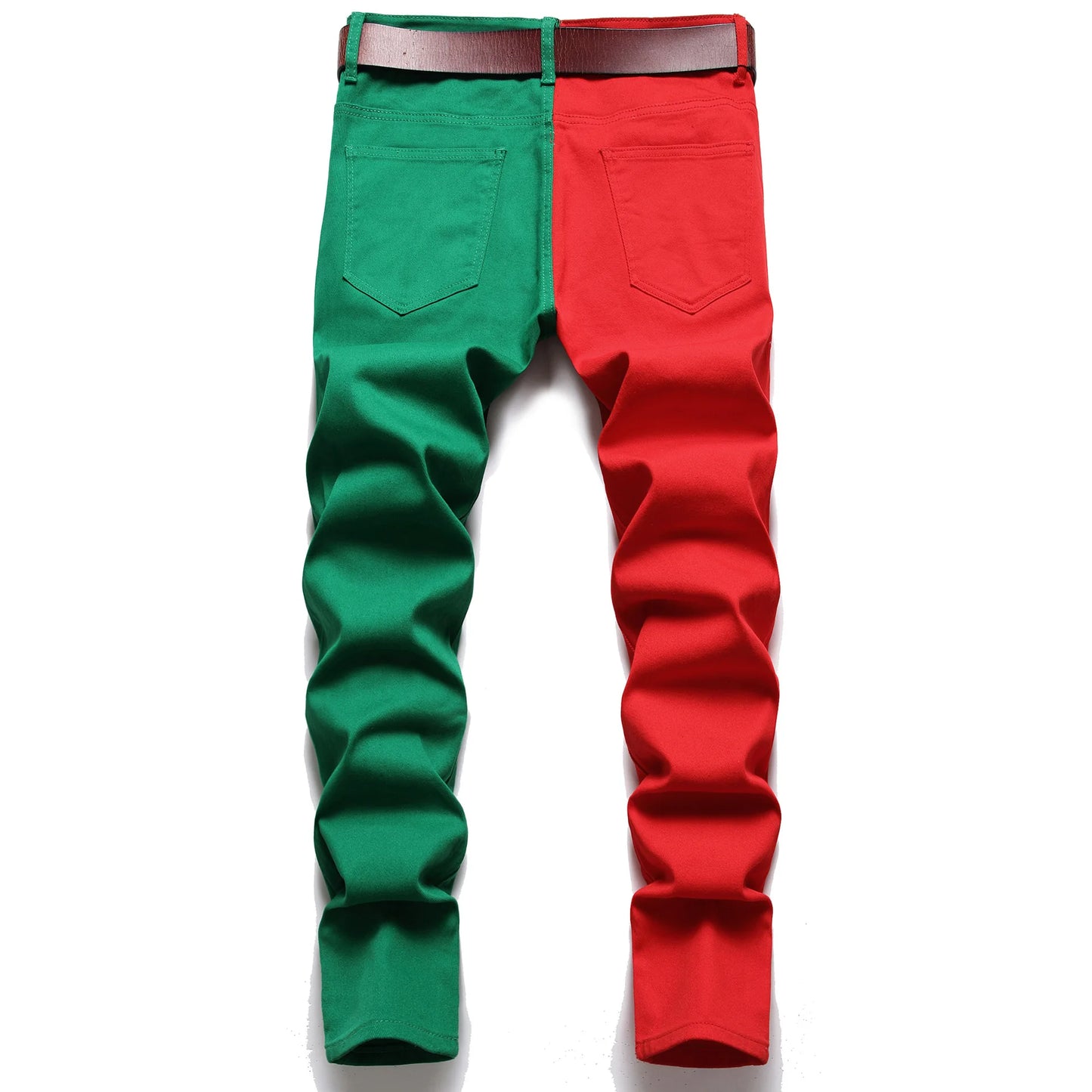 Two Colors Spliced Into Jeans Men's Fashion Casual Trousers and Shorts Red Green Yellow Denim Pants 28-38