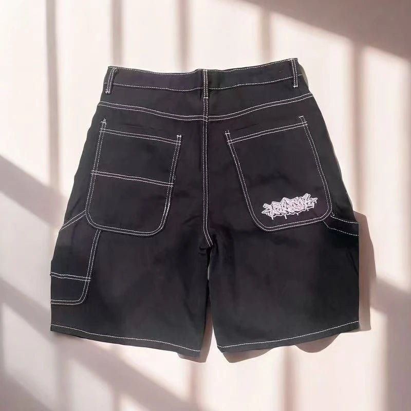 Vintage Diamonds Graphic Baggy Denim Shorts New Goth Y2K Fashion Harajuku Casual High Waist Wide Leg Shorts Streetwear
