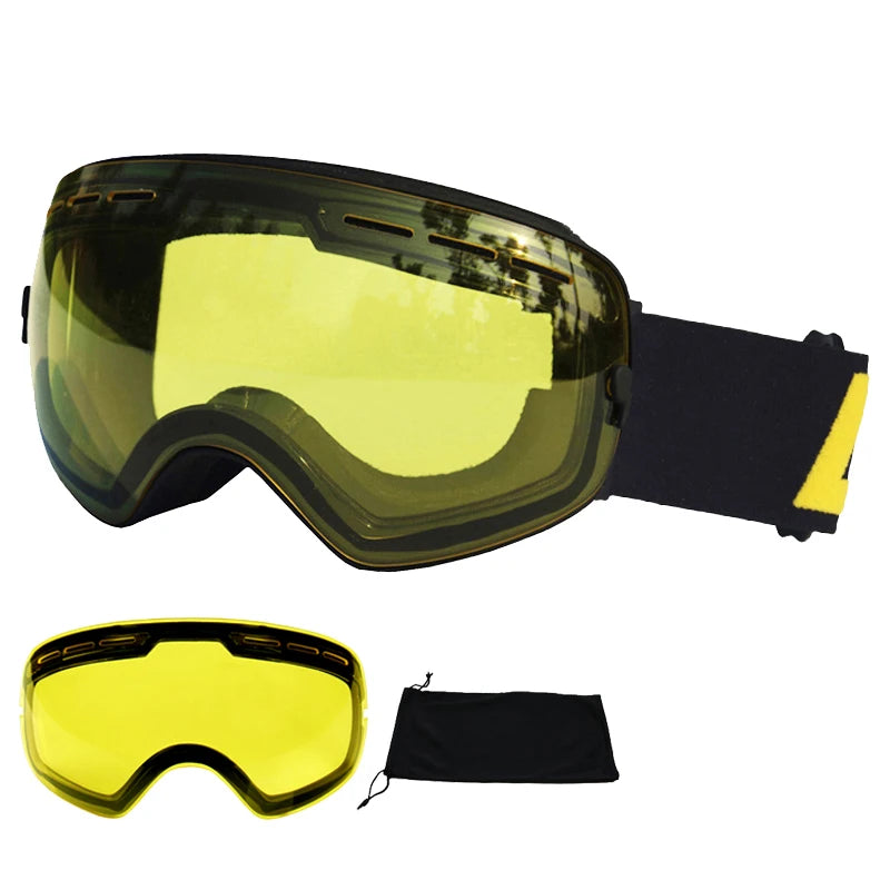 LOCLE Anti-fog Ski Goggles UV400 Ski Glasses Double Layers Skiing Snowboard Snow Goggles Ski Eyewear With One Brightening Lens