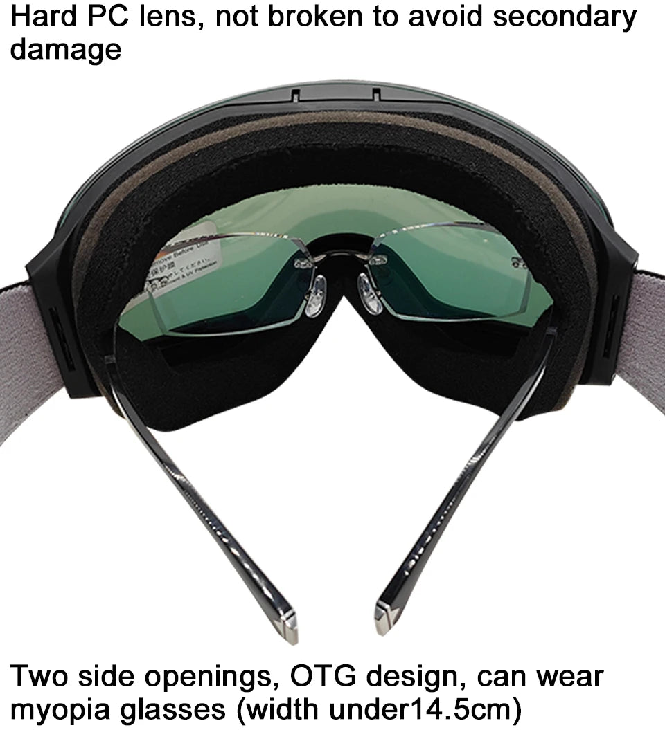 LOCLE Flip Up Magnetic Ski Goggles Men Women Snowboard Mask Anti-Fog Skiing Eyewear UV400 Snow Protection OTG Over The Glasses