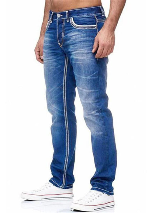 Men Jeans Solid Pockets Stretch Denim Straight Pants Spring Summer Business Casual Trousers Daily Streetwear Men's Clothing