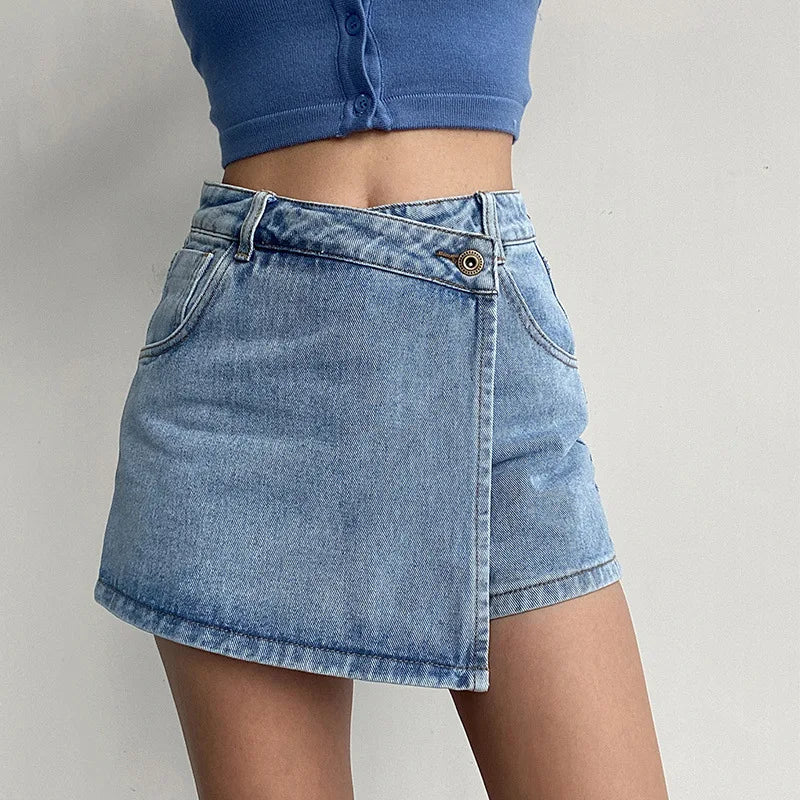 Elegant and Fashion High-waisted A-line Denim Shorts Women's Summer Light-colored Design Sense Temperament Slim Trendy Culottes