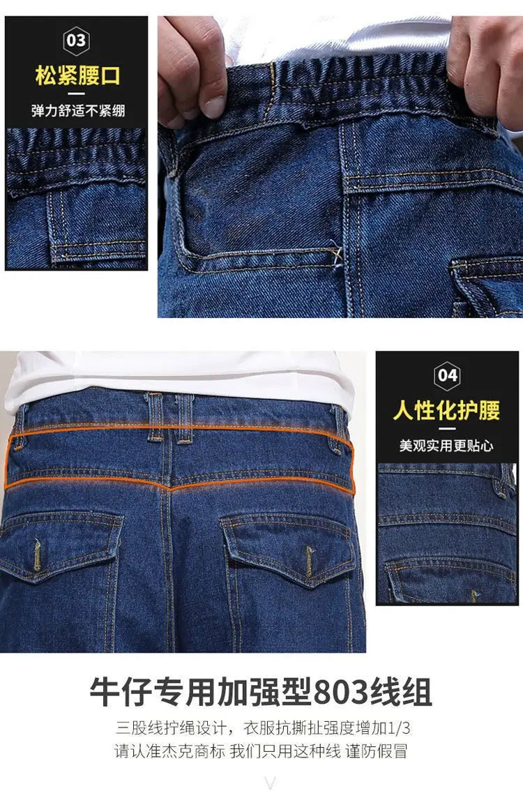 Overalls Pants Men's Clothing Trousers Wear-Resistant Anti-Scald Thickening Cotton Workwear Denim Work Pants Multiple pockets