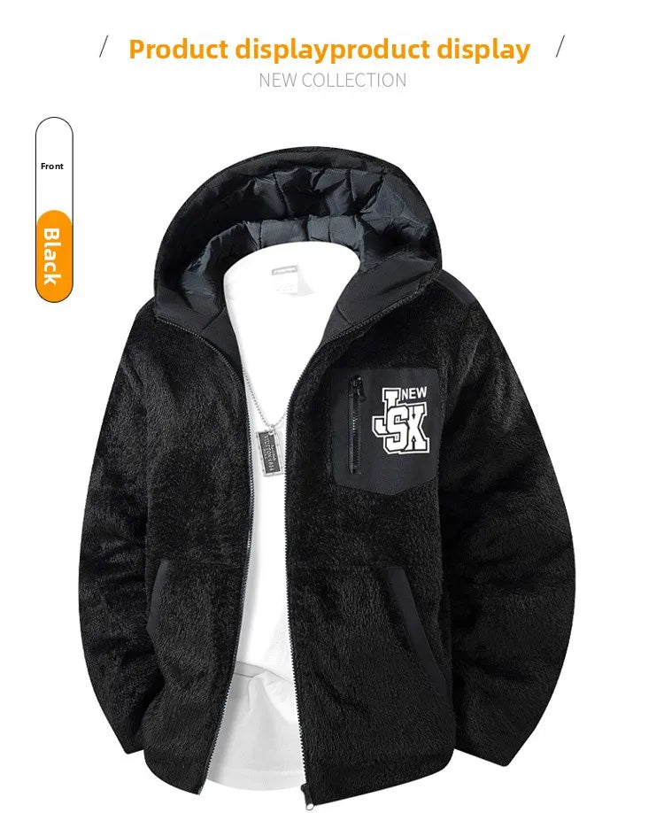 Men's New Hoodie Sweatshirts Winter Lamb Cashmere Thick Warm Sweatshirts Casual Hooded Cardigan Fashion Bomber Zipper Warm Coats