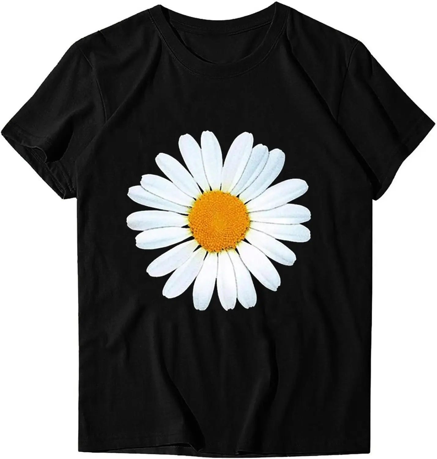 T Shirts for Women Casual Crewnwck Daisy Print Tops Casual Short Sleeve Blouse Tops Trsndy Loose Summer Going Out T Shirt