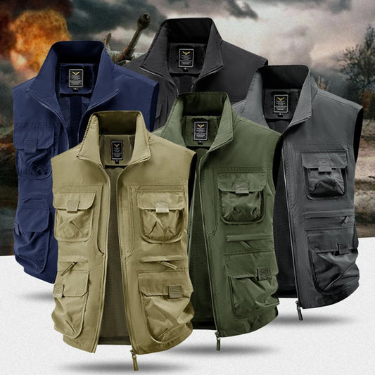 2026 Men's Outdoor Tooling Multi-Pocket Casual Outdoor Fishing Large Size Vest with Vertical Collar Breathable Quick-drying Vest