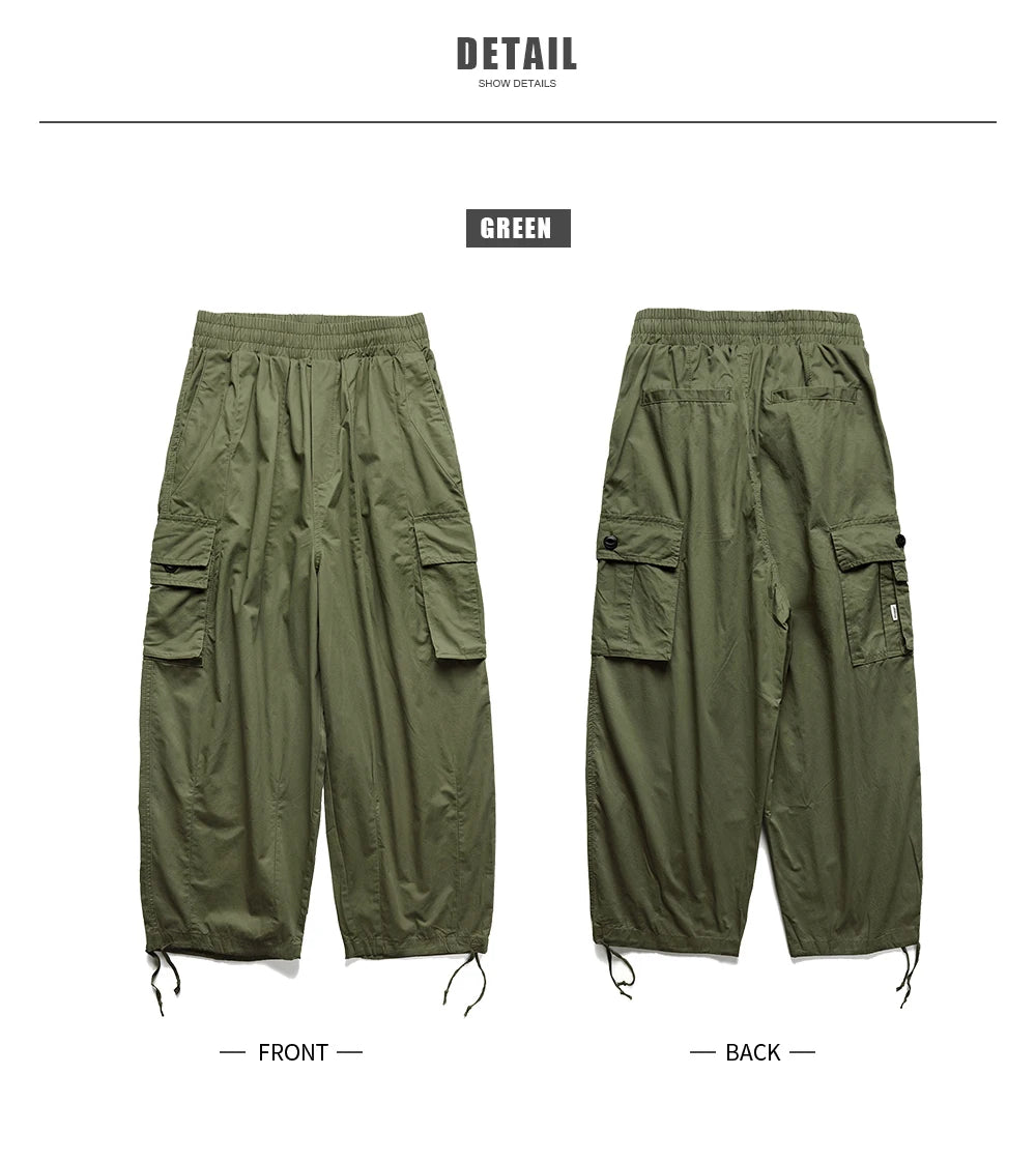 Multi-Pocket Oversized Cargo Pants Mens Casual Solid Thin Baggy Wide Leg Ankle Trousers Man Jogger Pants Harem Lantern Pants