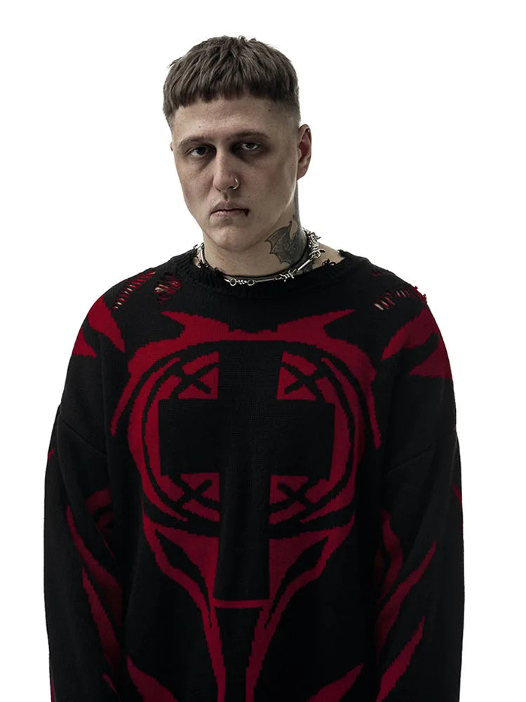Men Sweater CMH Satan Club Pullover Knit Oversized Winter Gothic Long Sleeve Tops Graphic Streetwear Y2k Vintage Jumper Clothing