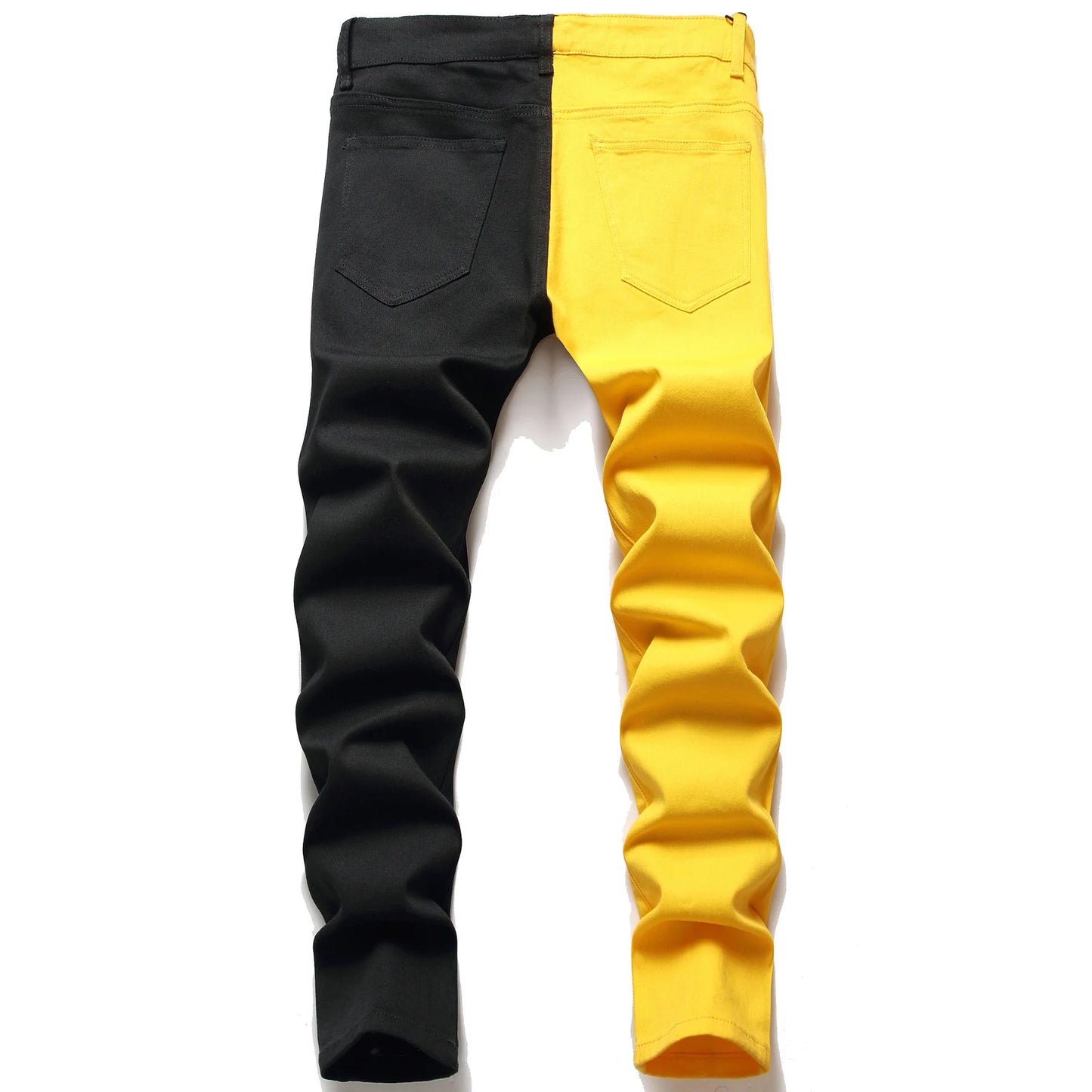 Two Colors Spliced Into Jeans Men's Fashion Casual Trousers and Shorts Red Green Yellow Denim Pants 28-38