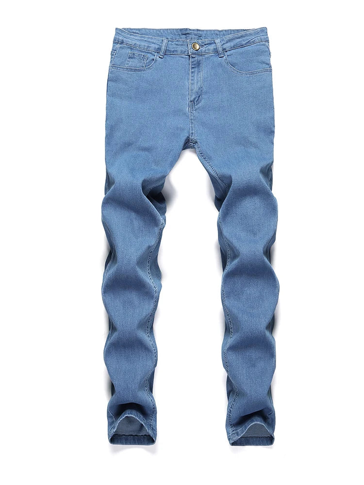 High Quality Fashion European American Classic Solid Washing Denim Pants Casual Men's Stretch Trouser Blue Skinny Jeans Men