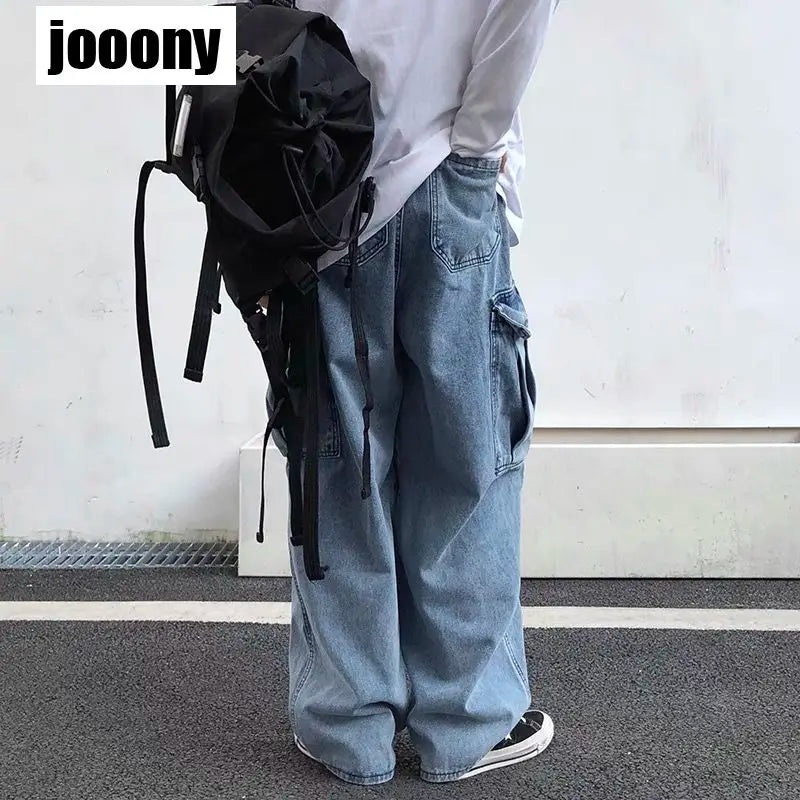 Wide leg denim Jeans Men's Autumn Daddy Trend Student Loose Straight-leg baggy Pants Japanese Loose hip hop 2022 New