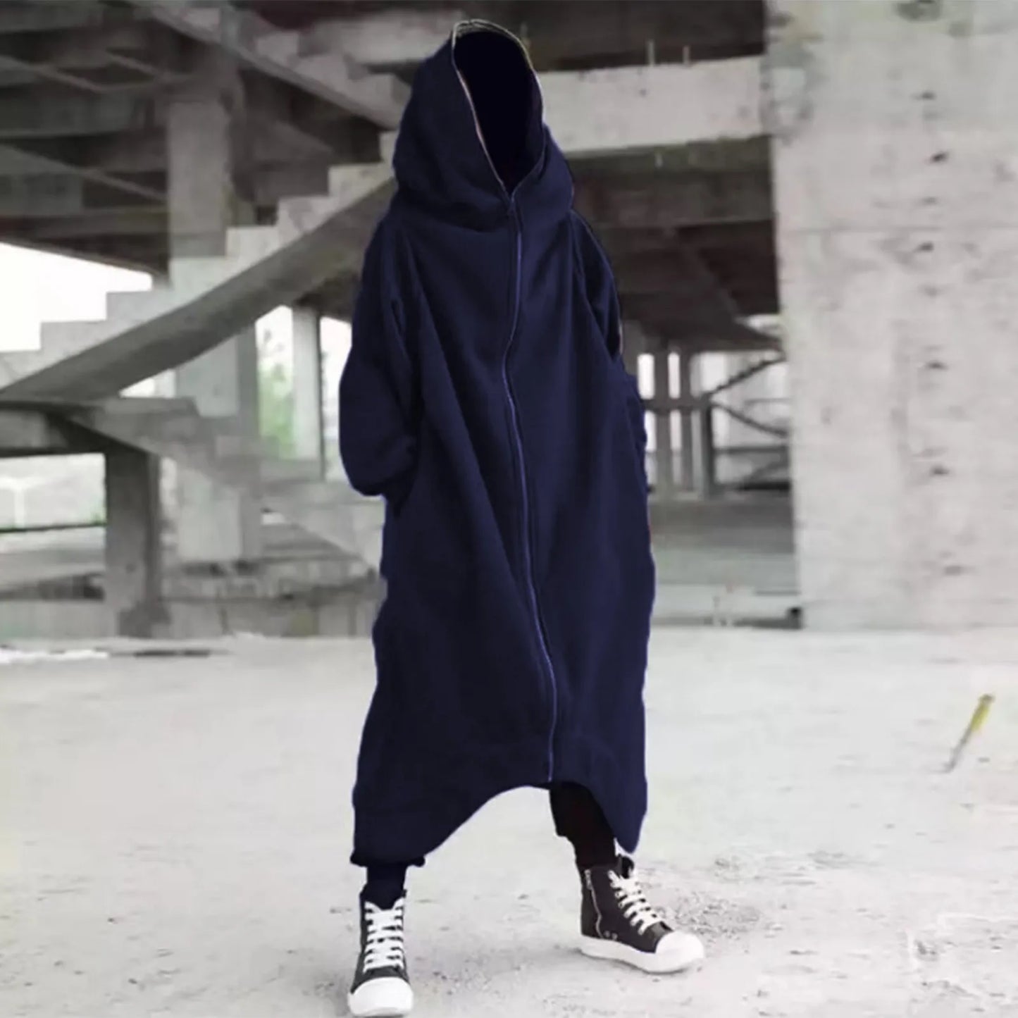 Men's Oversized Hoodies Outerwear Harajuku Fashion Dark Full Body Zip Up Hooded Sweatshirt Fashion Long Hooded Pullovers худи