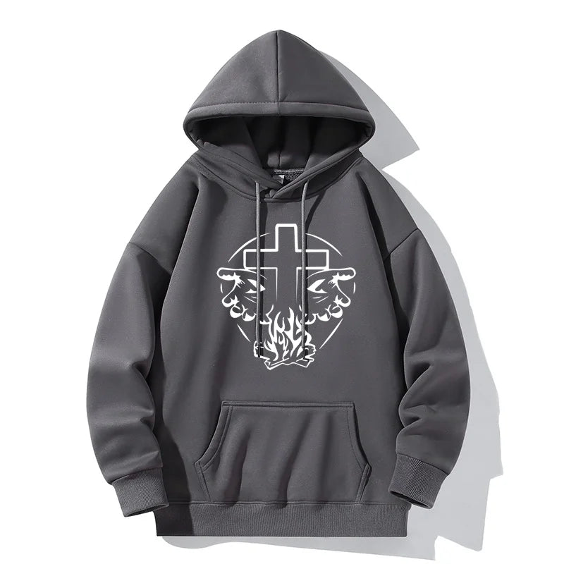 Heavenly Hands Christian Men's Fashion Hoodies Cross Print Black White Jesus Tops Pullover