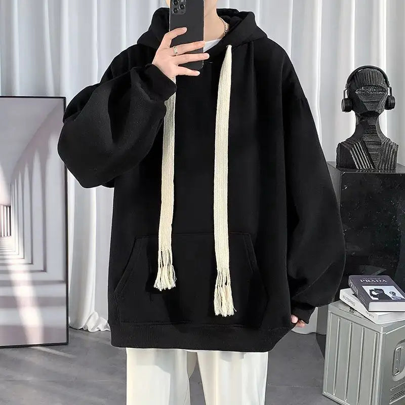 Hooded Sweatshirt for Men in Autumn Winter Fashion Brand Loose Trendy Versatile Coat for Couples Plus Velvet Thickened Clothes