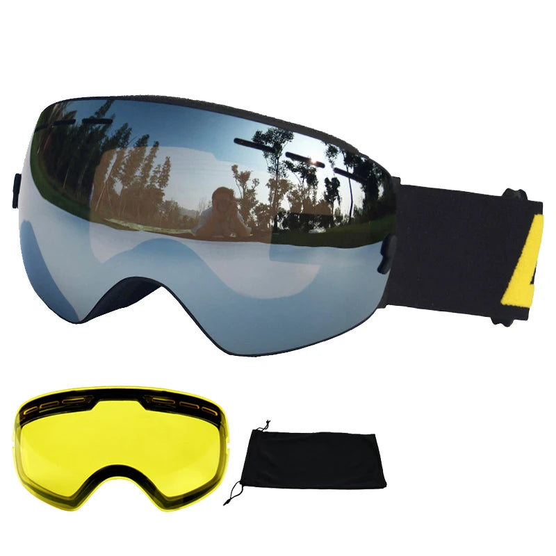 LOCLE Anti-fog Ski Goggles UV400 Ski Glasses Double Layers Skiing Snowboard Snow Goggles Ski Eyewear With One Brightening Lens