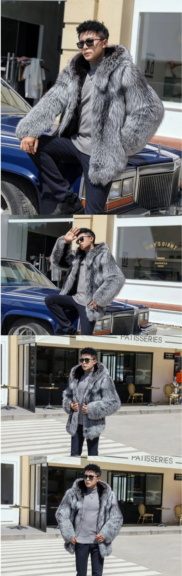 Fur Coat Men Autumn Winter Hooded Thick Faux Fox Jacket Long Sleeve Warm Luxury Fur Black Parkas Bontjas Furry Shaggy Outerwear