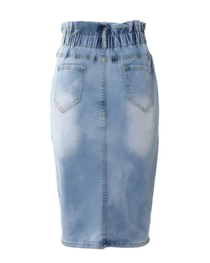 Women's Skirt 2023 Spring Fashion Button Fly High Waist Sexy Slit Casual Plain Skinny Daily Pocket Design Midi Denim Skirt