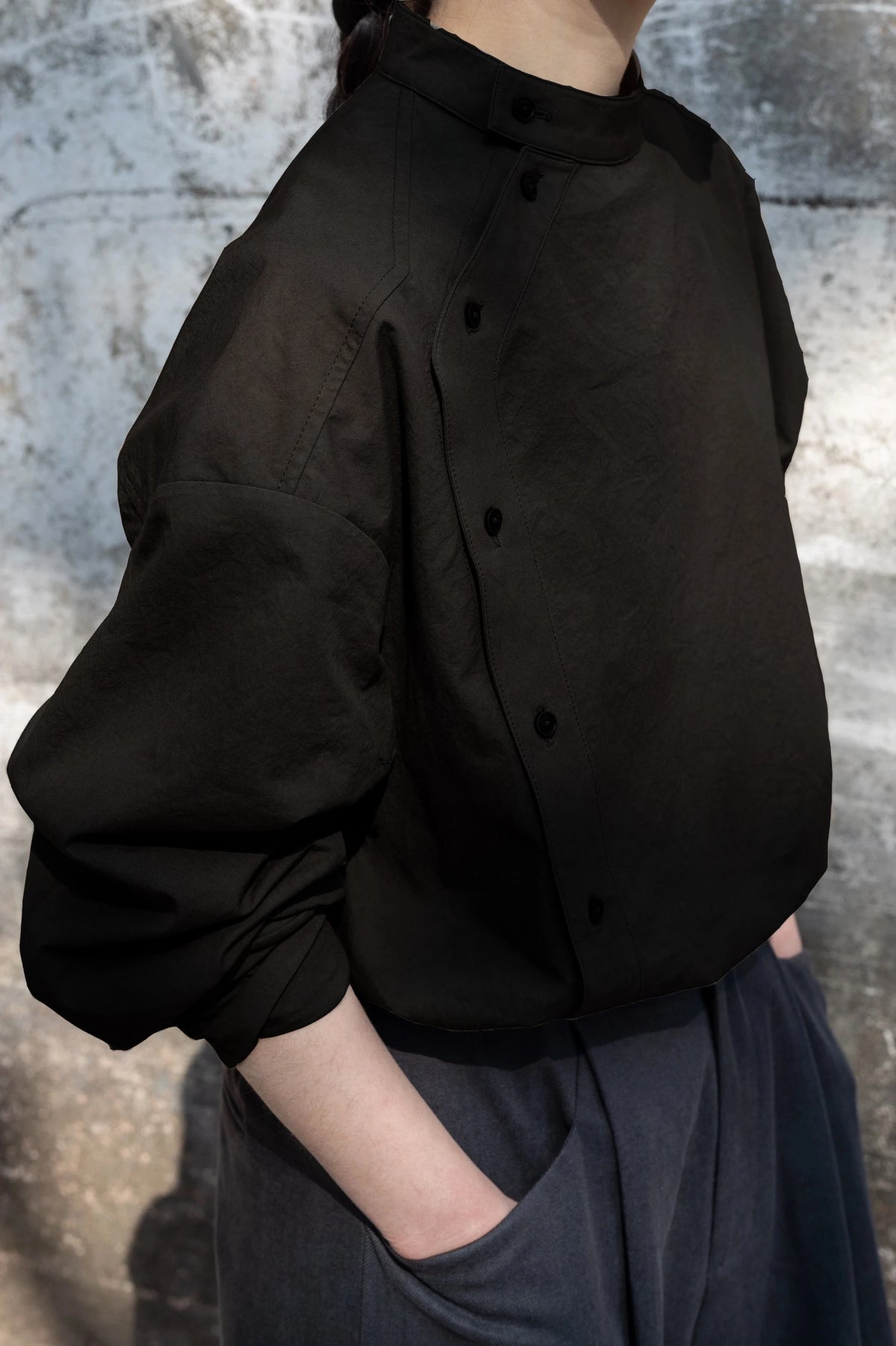 Elegant Grey-Brown Stand Collar Long Sleeve Shirt New Chinese Style Fashionable Design Cotton Top for Young Women