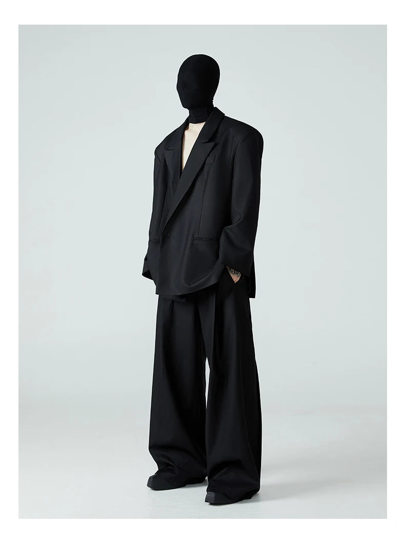Mauroicardi Spring Autumn Long Loose Casual Baggy Flowy Soft Black Pleated Wide Leg Pants Men Luxury Designer Emo Clothing 2024
