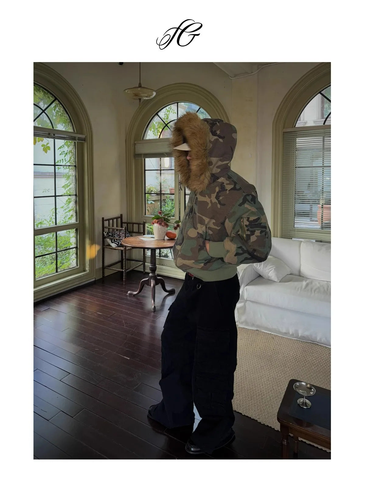 Men Fashion Camoufalge Warm Jacket Fleece Lined Thick Thermal Faux Fur Overcoat Revisable Parkas With Fur Hood Winter Outerwear