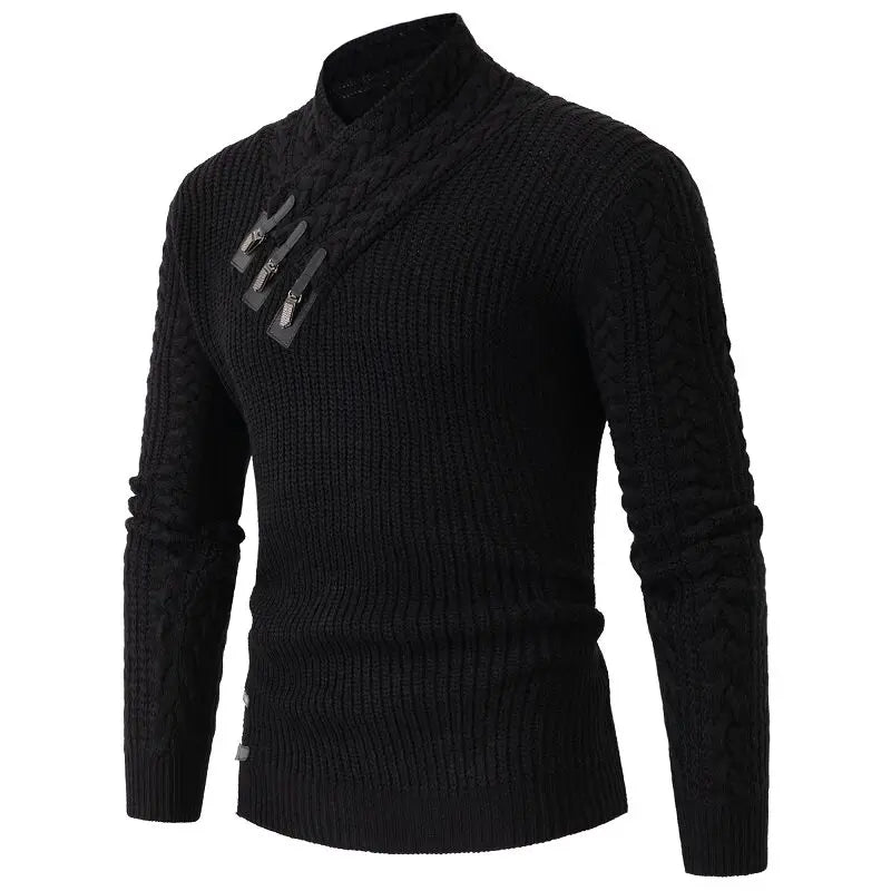 Autumn Winter Long Sleeved Knitted Sweater Men's Retro Solid Color Versatile Knit Pullover Sweaters Social Party Men Clothing
