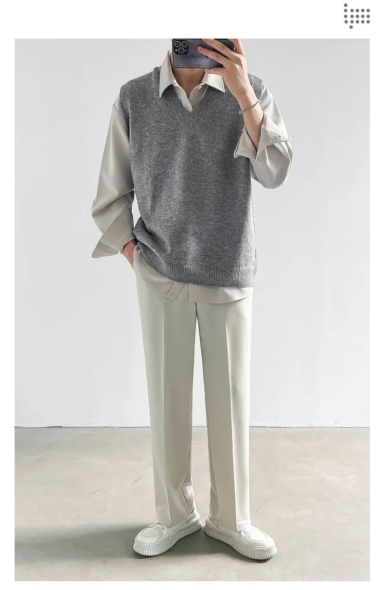 Korean Loose Base Knitted Sweater Sleeveless Vest Men's Underwear Pullover V-neck Sweater Vest