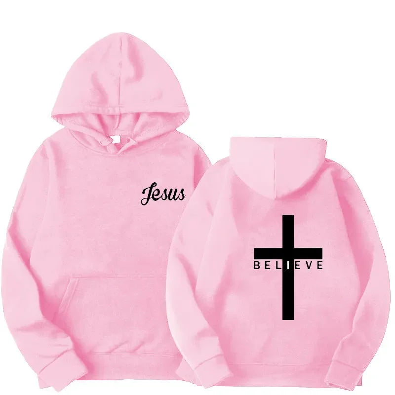 Men's Believe Cross Jesus Printed Hoodies Man Design Drawstring Hoodie Tops Harajuku Spring Autumn Hooded Streetwear Sportwear