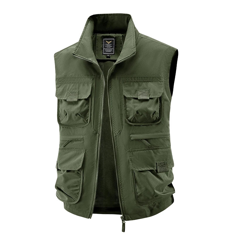 2026 Men's Outdoor Tooling Multi-Pocket Casual Outdoor Fishing Large Size Vest with Vertical Collar Breathable Quick-drying Vest