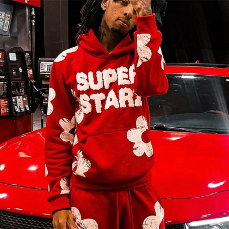 Men's Tracksuit 2 Pieces Sets Hooded Sweatshirt +Drawstring Pants Letter Print Hoodies Sportswear Hip Hop Women Autumn Tracksuit