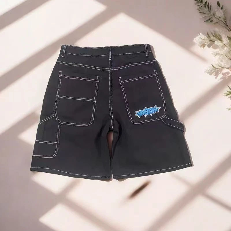 Vintage Diamonds Graphic Baggy Denim Shorts New Goth Y2K Fashion Harajuku Casual High Waist Wide Leg Shorts Streetwear