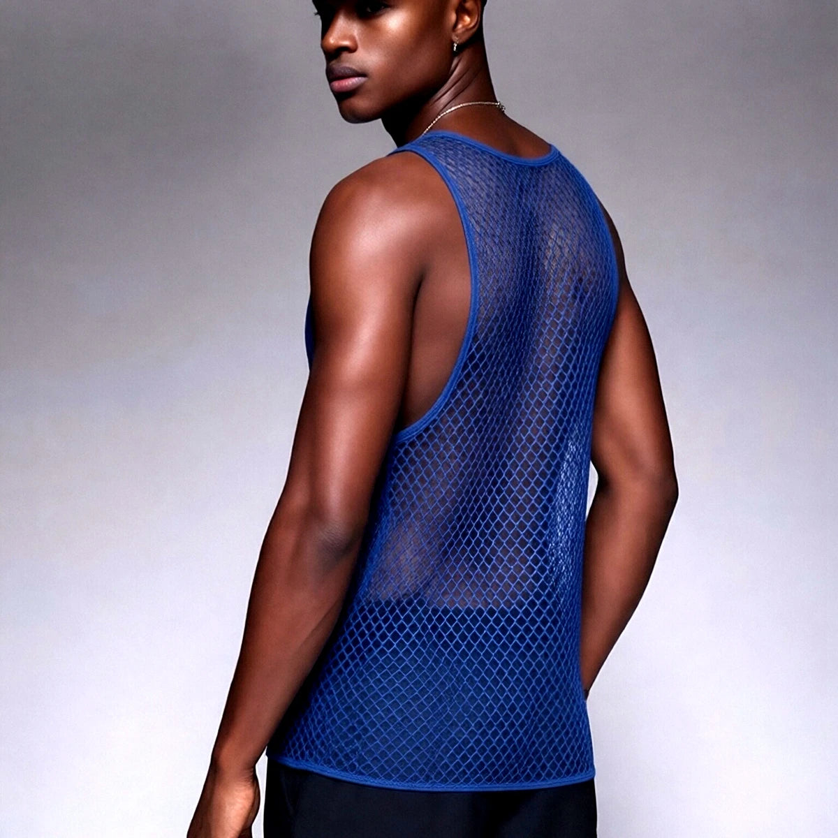 JOCKMAIL Men Tank Tops Mesh Hollow Out O-neck Sleeveless Male Vests Streetwear Summer Sexy See Through Fashion Men Clothing