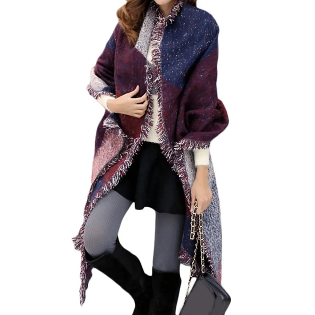 Women Contrast Color Tassel Scarf Retro Female Multi-Purpose Shawl Scarf шарф женский Elegant Womens Shawl Scarf Winter 2024 스카프